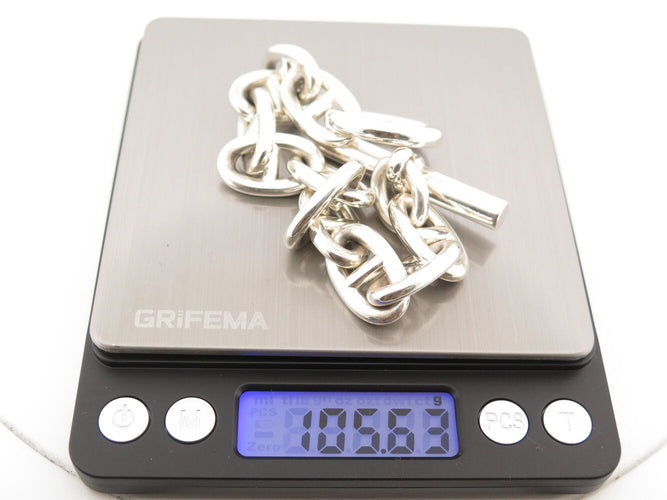 bracelet HERMES chaine d'ancre tgm 12 maillons 16.5 cm argent massif 925