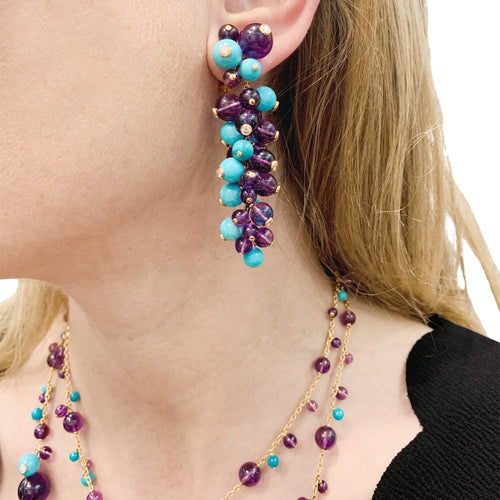 Boucles d'oreilles Boucles d'oreilles Cartier, "Délices de Goa", or rose, améthystes, turquoises et diamants. 58 Facettes 35057