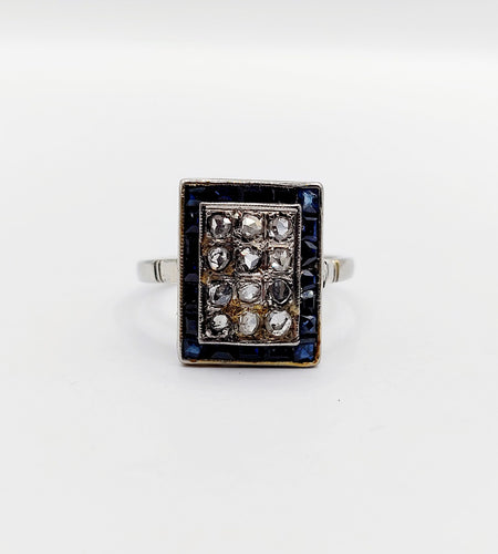 Bague marquise art deco or blanc 18k diamants et saphirs calibrés (circa 1920)