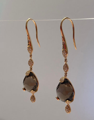 Boucles d'oreilles pendantes Pasquale Bruni - Sissi en or jaune 18 carats, quartz fumé et diamants