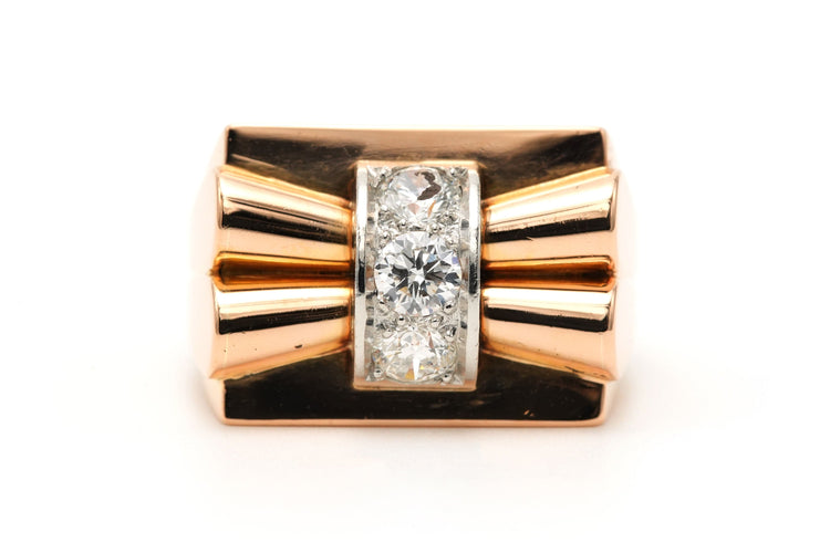 Bague 55 Bague Art Déco sertie de diamants taille brillant en or jaune 18 carats 58 Facettes 23388