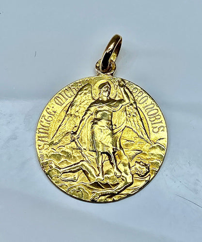 Pendentif Médaille or jaune Saint Michel, signée L.Tricard, vers 1930 58 Facettes AB481