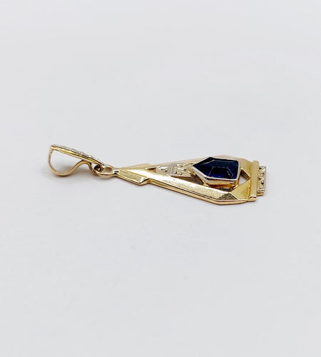 Pendentif Pendentif Art Déco or jaune et verre bleu (circa 1930) 58 Facettes A05640