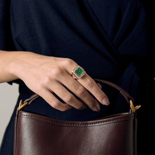 Bague 53 Bague en Or jaune émeraude et diamants 58 Facettes LJ 25- 288