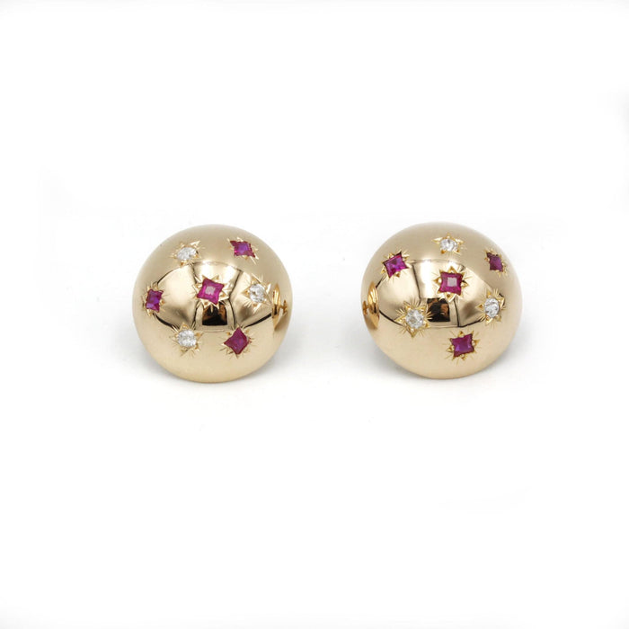 Boucles d'oreilles or jaune diamants rubis 58 Facettes 240045SP