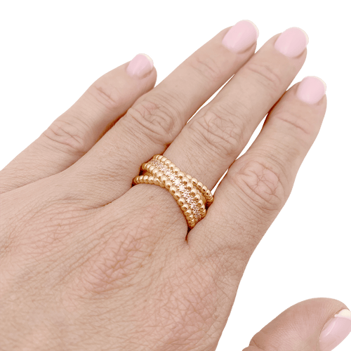 Bague 53 Bague VAN CLEEF ET ARPELS,"Duo Perlée", or rose, diamants. 58 Facettes 34781