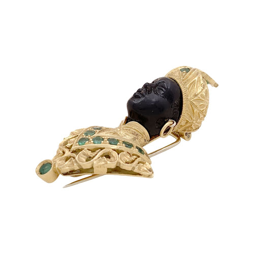 Broche Broche G.NARDI, "Moretto", or jaune, émeraudes, ébène. 58 Facettes 34877