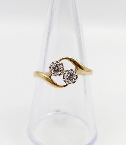 Bague 56 Bague toi et moi antique or 18k diamants et monture tourbillon (circa 1900) 58 Facettes A06310