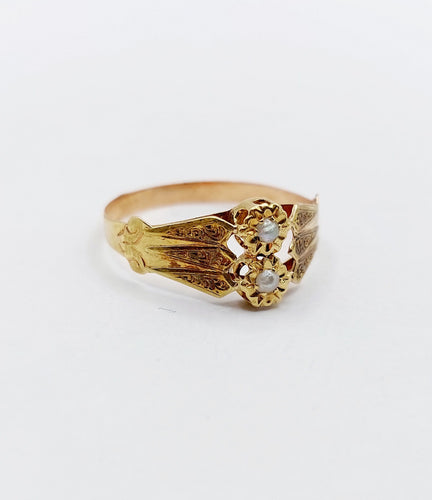 Bague 54.5 Bague toi et moi Art nouveau en or 18k et perles (circa 1900) 58 Facettes A06500