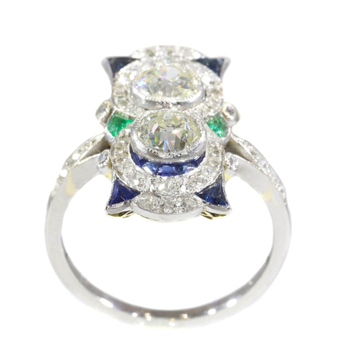 Bague 58 Dévotion Déco : Une bague de fiançailles en platine et or des années 1920 avec diamants et saphirs 58 Facettes 21316-0744