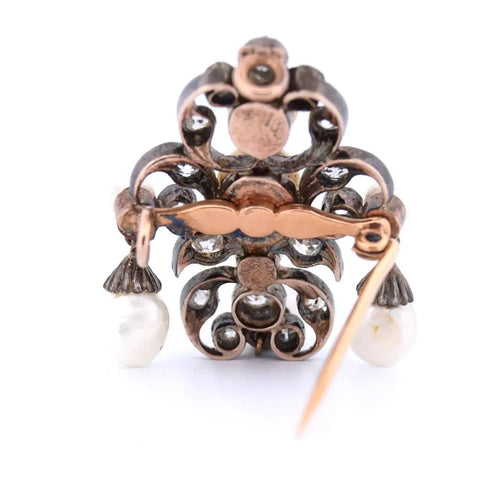 Broche Broche taille ancienne (Old Mine) en or 12k et argent 925, diamants 58 Facettes SP22