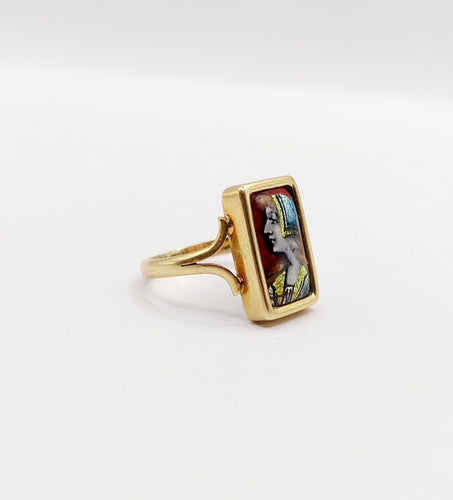 Bague 48.5 Bague Art nouveau Limoges en or 18k avec plaque émaillée profil féminin 58 Facettes A06430
