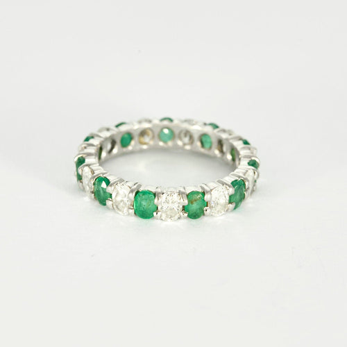 Bague 55 Alliance américaine or blanc diamants émeraudes 58 Facettes