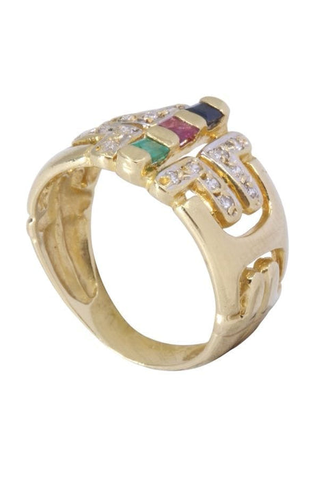 Bague Bague moderne tutti frutti or jaune diamants émeraude rubis saphir 58 Facettes 094331