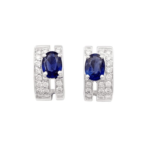 Boucles d'oreilles Boucles d'oreilles saphirs, diamants, or blanc. 58 Facettes 34264