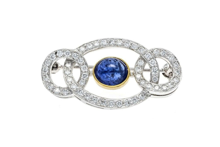 Broche Broche Art Déco saphir cabochon et diamants en or blanc 18k 58 Facettes 10835
