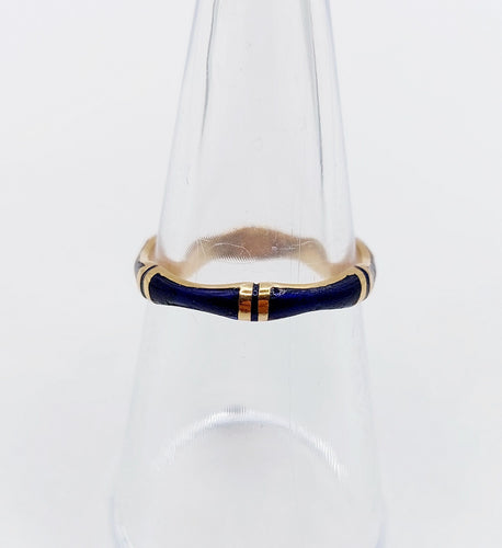 Bague jonc Alliance vintage or jaune et émail bleu