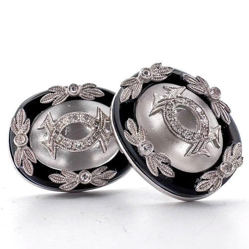 Boucles d'oreilles Boucles d'oreilles vintage en platine ornées d'onyx, de cristal de roche et de diamants 58 Facettes OR190