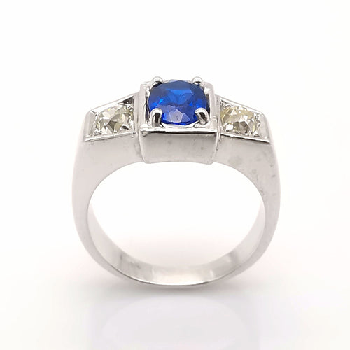 Bague 53 Bague ancienne or blanc saphir & diamants 58 Facettes