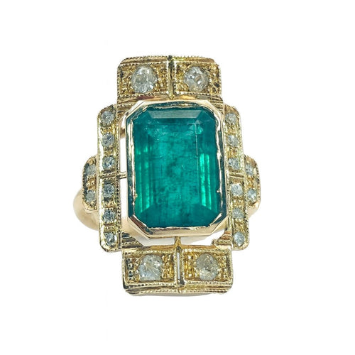 Bague 54 Bague vintage en or jaune avec émeraudes et diamants 58 Facettes 50252