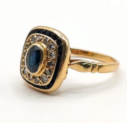 Bague 51.5 Bague Vintage style Art Déco or jaune, saphirs et diamants 58 Facettes