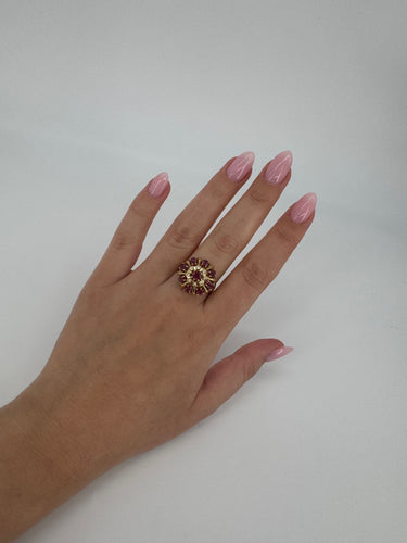 Bague 55 Bague - Or jaune, saphirs rose et diamants 58 Facettes 1214