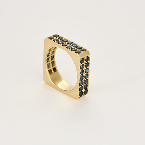 Bague 59 Bague design or jaune et saphirs bleus 58 Facettes