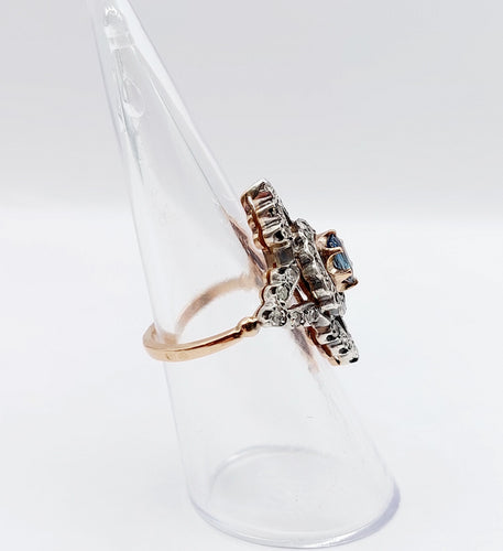 Bague 50 Bague marquise victorienne or rose et argent saphir et diamants 58 Facettes A01237
