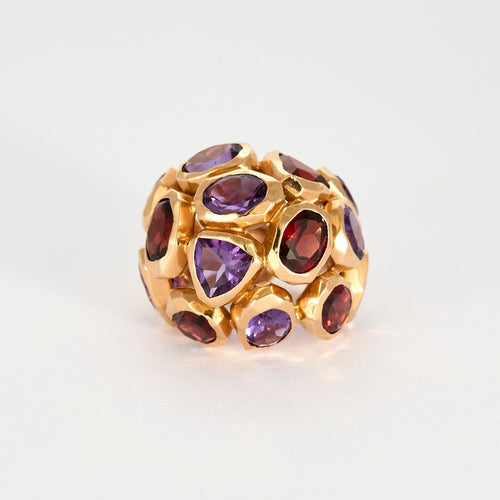Bague 55 NARDI - Bague sculpture or rose, améthystes grenats 58 Facettes