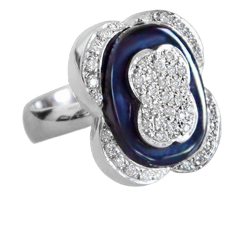 Bague 55 Bague en or blanc 18 carats, onyx 3,22 ct et diamants naturels ronds FG/VS-Si 0,31 ct 58 Facettes AG-20X1193