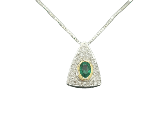 Collana in oro bianco con smeraldo Ct 0,40 e diamanti 58 Facettes 10178