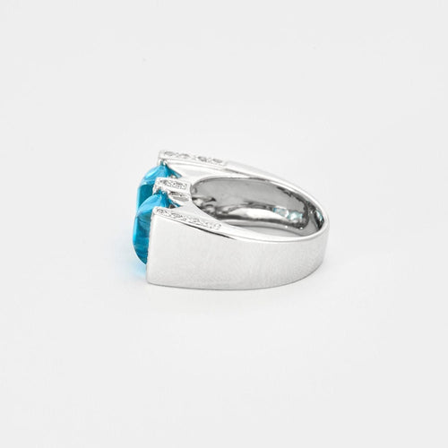 Bague 52 Bague or blanc avec 2 Aigue-Marines centrale sertie de diamants 58 Facettes 1-0000101/1