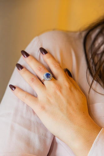 Bague 55 Bague Marguerite Or blanc Saphir, Diamant 58 Facettes 2663490CN