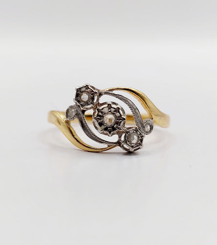 Bague 54.5 Bague antique or jaune, platine et diamants taille rose 58 Facettes A06336