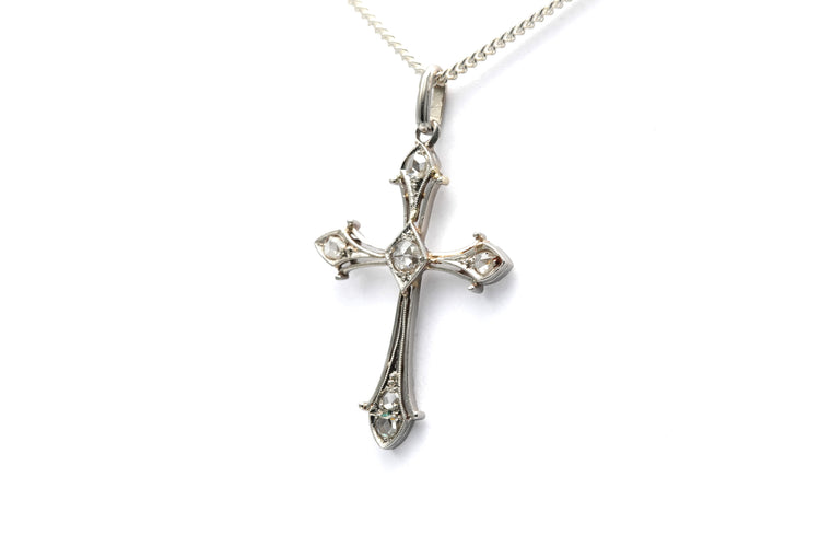 Pendentif Art Déco serti de diamants taille rose en or blanc 18 carats