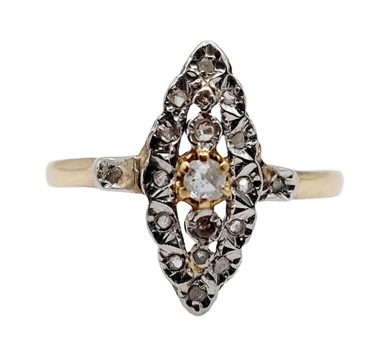 Bague marquise or jaune, platine et diamants (circa 1900)