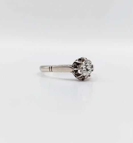 Bague 53.5 Bague solitaire Art Déco or blanc diamant taille ancienne 0.35 carat 58 Facettes A06275