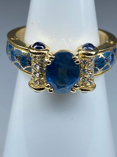 KORLOFF - bague saphirs, diamants, émail bleu