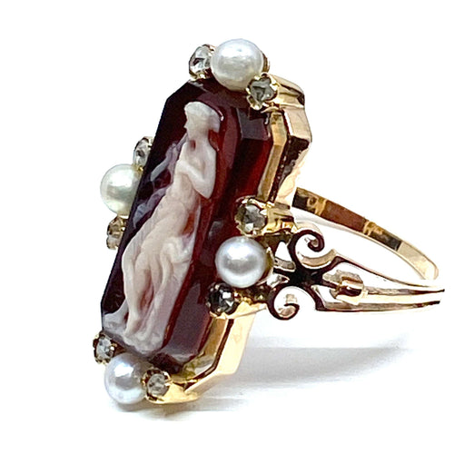 Bague 51 Bague camée sur agate perles fines diamants 58 Facettes AB263