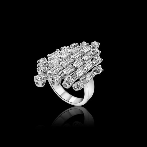 Bague en platine et diamants style milieu du siècle