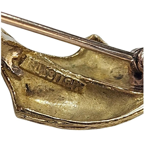 Broche plume Masriera, années 1950, or jaune et blanc, diamants