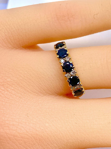 Bague 51 Demi alliance en or jaune, 5 saphirs et 8 diamants 58 Facettes AB433