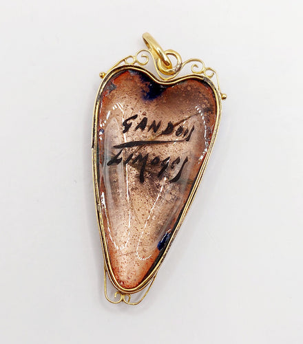 Pendentif Pendentif Art Nouveau Limoges or jaune, plaque émaillée jeune fille (circa 1910) 58 Facettes A06386