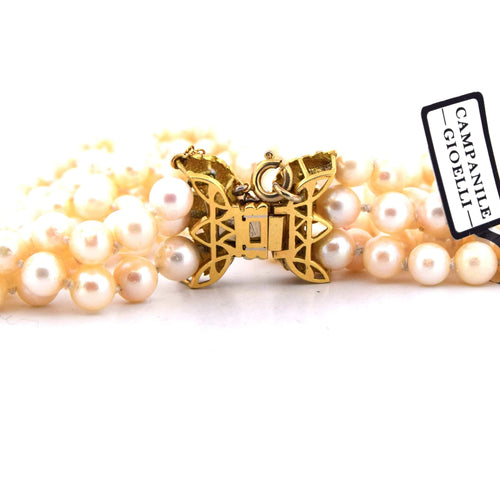 Collier Collana vintage con perle naturali et fermoir en or jaune 18 kt 58 Facettes