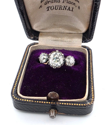 Bague 54 Bague en or rose et argent sertie de diamants Old Mine de 2,95 ct 58 Facettes