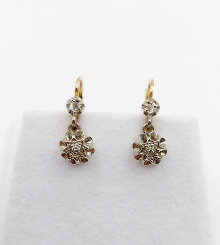 Boucles d'oreilles Dormeuses antique or 18k diamants serti étoilés (circa 1920) 58 Facettes A06529