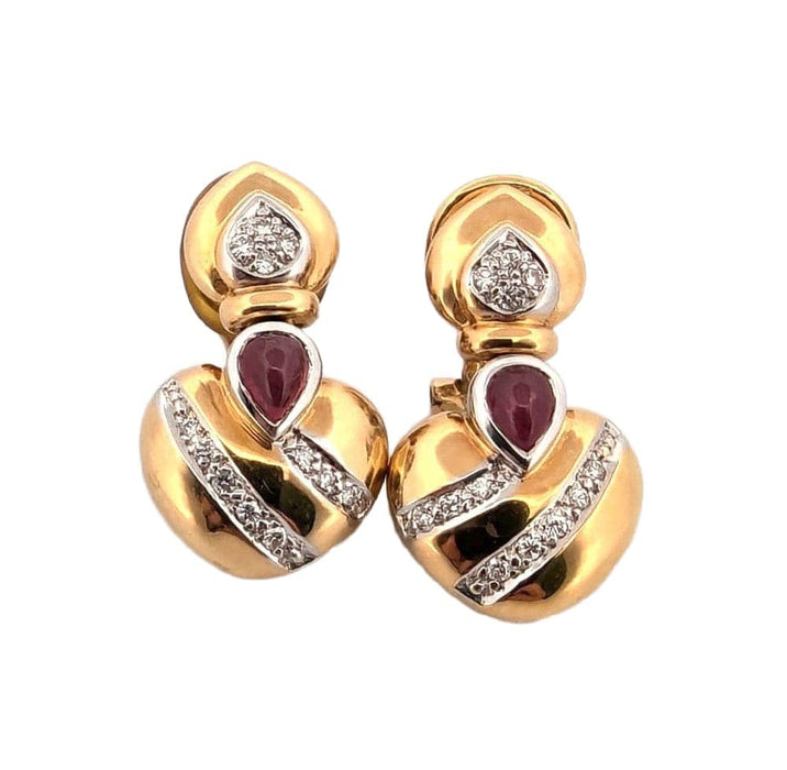 Boucles d'oreilles en or jaune et blanc avec diamants et rubis