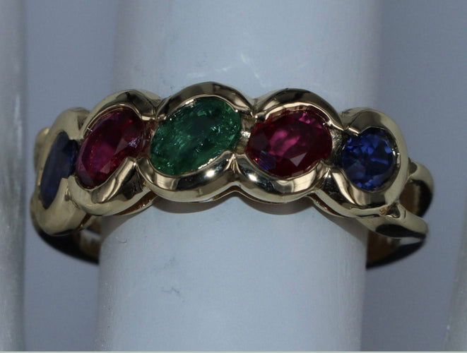 Bague 53 Bague baroque en or jaune mélange émeraude, rubis, saphir 58 Facettes BA-53