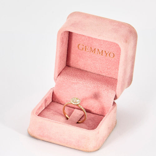 Bague 53 Solitaire "Gemmyo" entouré en or rose 18K et diamants 0,50 carat. 58 Facettes