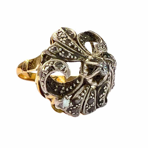 Bague 55 BAGUE ART DÉCO, ÉPOQUE 1920-1925, OR 18 CARATS ET ARGENT AVEC DIAMANTS 58 Facettes Q74B (922)